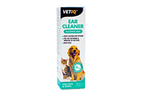 VetIQ Ear Cleaner, 100ml, Dog Ear Cleaner Softens & Removes Wax, Pet Remedy For Ear Hygiene, Non-Toxic Dog & Cat Ear Drops, Alcohol-Free Dog Ear Cleaner Solution with Easy Flexi Applicator