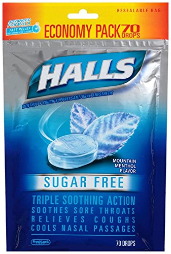 Halls Mountain Menthol, Sugar Free, 70-Count Bag (Pack of 4)