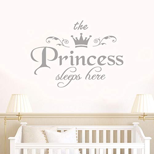 Bokeley The Princess Sleep Here Wall Sticker Living Room Bedroom Vinyl Carving Wall Decal Sticker Girls Room Wall Decor (Gray)