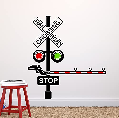 Railroad Train Crossing Lights Wall Decal - Children Kids Nursery Wall Decals - Train Railroad Wall Decor Vinyl Wall Art Decal Sticker (38"W x 40"H)