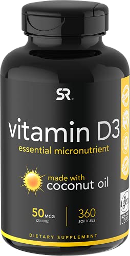 Vitamin D3 (2000iu/50mcg) Infused with Coconut Oil ~ Non-GMO & Gluten Free (360 Mini Liquid Softgels)