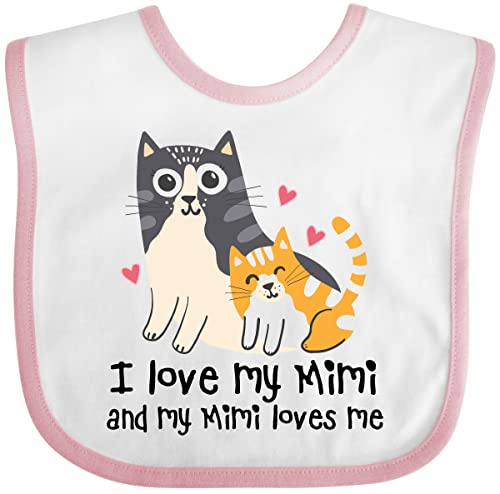 Inktastic I Love My Mimi Loves Me Cat Baby Bib White and Pink 3ccff