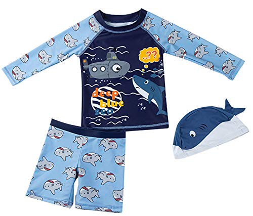 Boys' Swimsuit Set Quick Dry Theme Bathing Suit Beach Swim Trunk Rash Guards with Hat UPF 50+ 5-6 Years