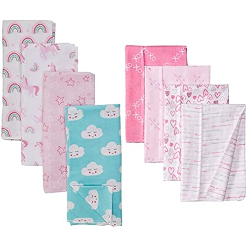 Luvable Friends Girl Cotton Flannel Burp Cloth 8-Pack, Rainbow Love