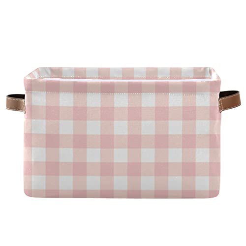 Pink Checkboard Rectangle Storage Basket Collapsible Storage Bin for Nursery Toys Books Waterproof Baskets for Closet Shelves Bedroom Decor