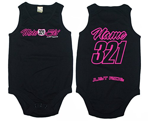 Just Ride Moto Sis' Motocross Plate Baby Tank Top Infant Creeper One Piece Personalized (24 Month, Black/Pink)