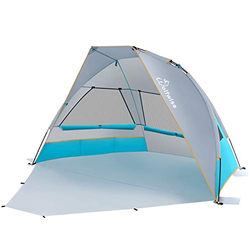 WolfWise 3 Person Portable Beach Tent UPF 50+ Sun Shade Canopy Umbrella with Extendable Floor