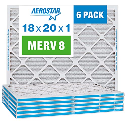 Aerostar 18x20x1 MERV 8 Pleated Air Filter, AC Furnace Air Filter, 6 Pack (Actual Size: 17 3/4"x 19 3/4" x 3/4")