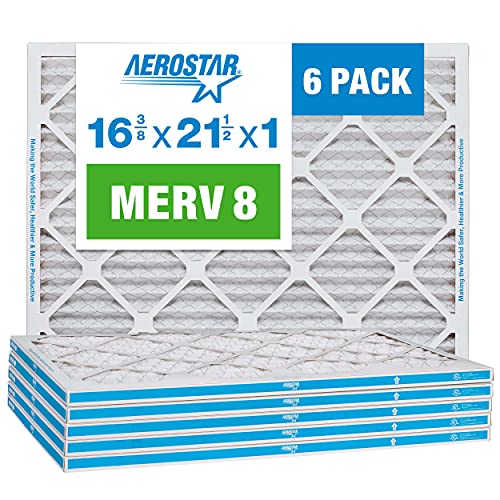 Aerostar 16 3/8x21 1/2x1 MERV 8 Pleated Air Filter, AC Furnace Air Filter, 6 Pack (Actual Size: 16 3/8"x21 1/2"x3/4")