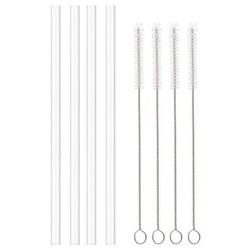 [4 Pack] Straws Replacement for Hydroflask Wide Mouth Bottle Straw Lid, 4 BPA-FREE Straws and 4 Straw Cleaning Brushes