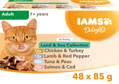 IAMS Delights Wet Food Land for Adult Cats, 48 x 85g