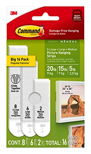 Command White Picture Hanging Strip Mixed Pack, 16 Pairs Including Command Strips Heavy Duty, Damage-Free Heavyweight Hanging