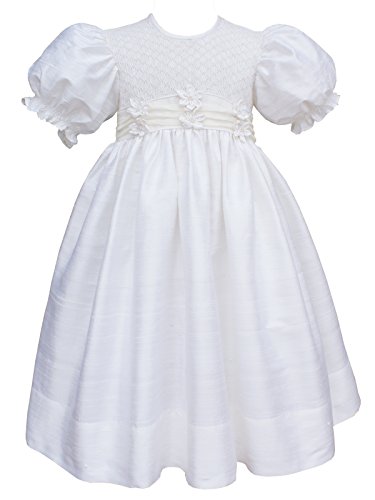 Baby Girls Christening Baptism Hand Smocked Silk Organza Dress 6m Ivory