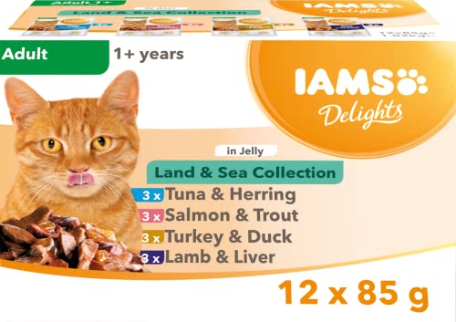 Iams Delights Wet Meat and Fish in Jelly for Cats, 12 x 85 g (Packaging may vary)