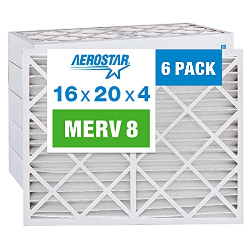 Aerostar 16x20x4 MERV 8 Pleated Air Filter, AC Furnace Air Filter, 6 Pack (Actual Size: 15 1/2"x19 1/2"x3 3/4")