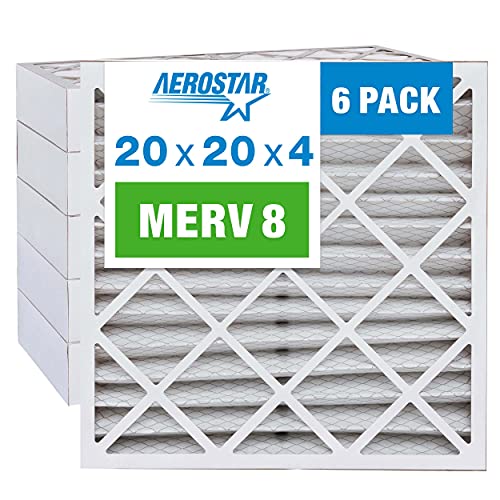 Aerostar 20x20x4 MERV 8 Pleated Air Filter, AC Furnace Air Filter, 6 Pack (Actual Size: 19 1/2"x19 1/2"x3 3/4")