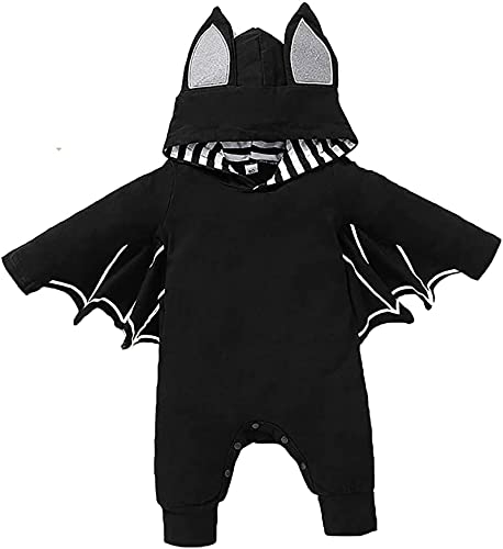 Newborn Infant Baby Boys Girls Halloween Outfit Black Bat Costume Romper with Ears Hat Long Sleeve