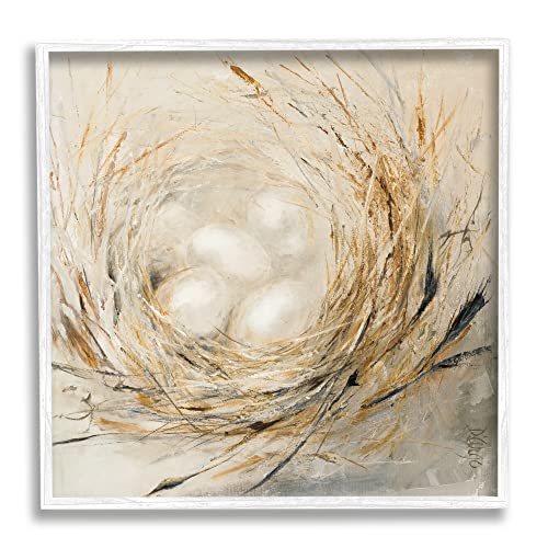 Stupell Industries Abstract Baby Bird Egg Nest Countryside Animals White Framed Wall Art, 24 x 24, Beige