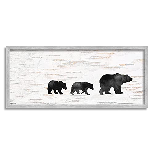 Stupell Industries Bear Family Silhouette On Wood Texture Animal, Design by A.V Gray Framed Wall Art, 10 x 24, Black