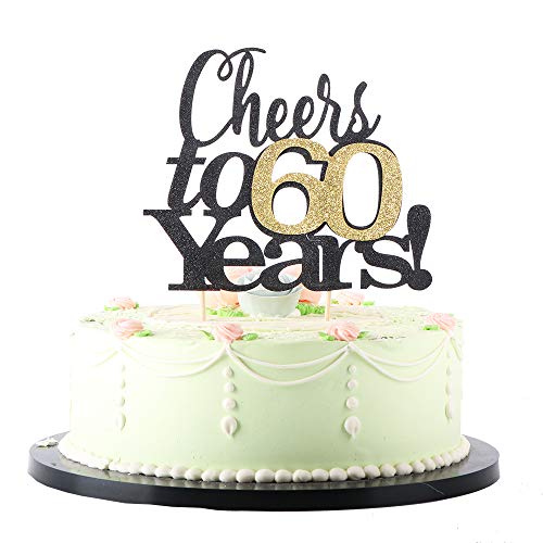 LVEUD Black Font Golden Numbers Cheers to 60 Years Happy Birthday Cake Topper -Wedding,Anniversary,Birthday Party Decorations (60th)