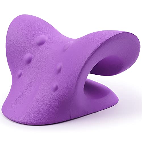 Neck and Shoulder Relaxer, Cervical Traction Device for TMJ Pain Relief and Cervical Spine Alignment, Chiropractic Pillow, Neck Stretcher (Purple)