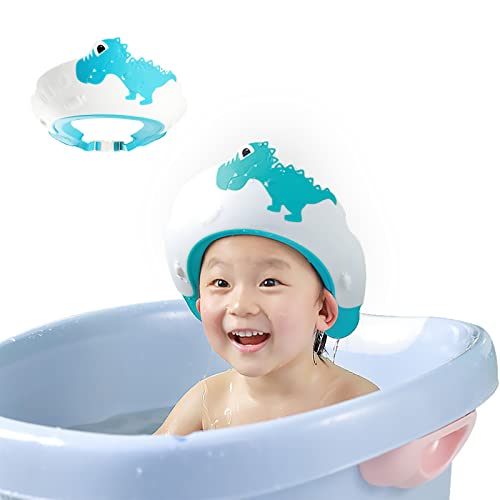 Baby Shower Cap Waterproof Shampoo Hat for Children, Silicone Baby Shower Cap for Bath Toddler Shower Cap Protect Ears Eyes, Cute Dinosaur Shape Adjustable Baby Shower Cap