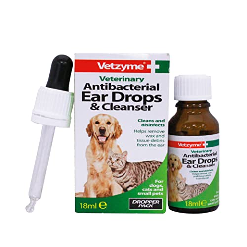 Vetzyme | Antibacterial Dog Ear Drops, also Suitable for Cats & Small Pets | Fights infection & Soothes Irritation (18ml)