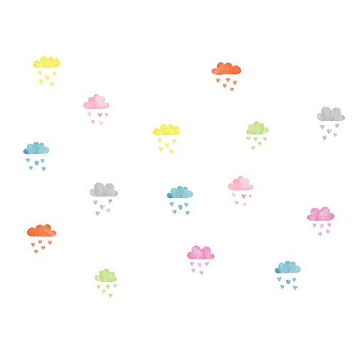 Kids and Nursery Room Colorful Cloud Raindrops Peel & Stick Watercolor Painting Wall Art Mural