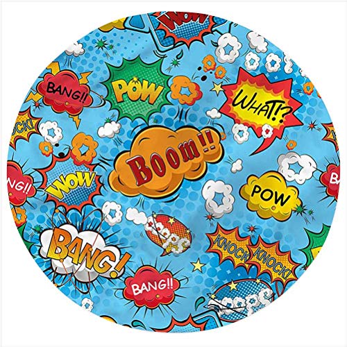 LCGGDB Superhero Flannel Throw Blanket,Colorful Comic Effects Printed Soft Receiving Blanket Baby Shower Swaddle Blanket for Crib or Stroller, Round 31.5 Inches