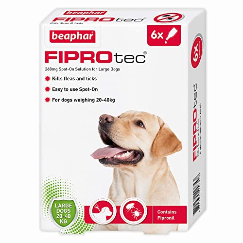 Beaphar | FIPROtec® Spot-On for Large Dogs (20–40kg) | Kills Fleas & Ticks | Vet Strength Treatment | 6 Pipettes