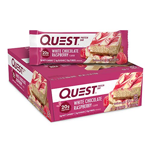 Quest Nutrition White Chocolate Raspberry Protein Bars, High Protein, Low Carb, Gluten Free, Keto Friendly, 12 Count