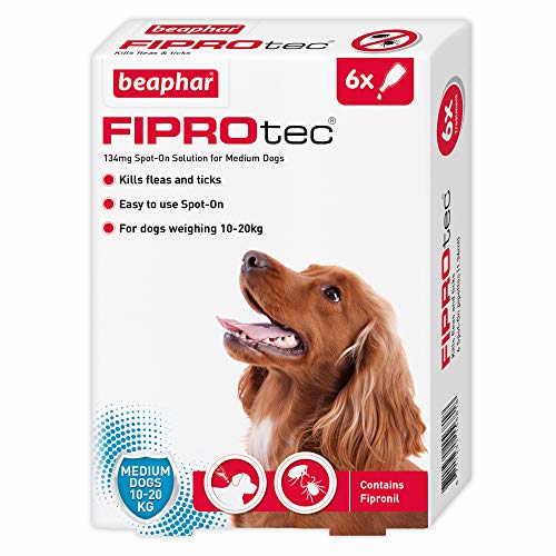 Beaphar | FIPROtec® Spot-On for Medium Dogs (10– 20kg) | Kills Fleas & Ticks | Vet Strength Treatment | 6 Pipettes