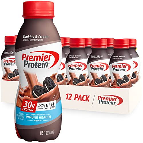 Premier Protein Shake, Cookies & Cream, 30g Protein, 1g Sugar, 24 Vitamins & Minerals, Nutrients to Support Immune Health 11.5 fl oz, 12 Pack