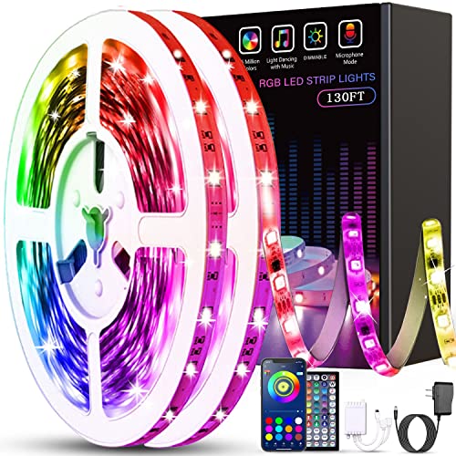 130ft Led Lights for Bedroom, Music Sync Color Changing LED Strip Lights with Remote and App Control 5050 RGB LED Strip, LED Lights for Room Home Party Decoration (2 Rolls of 65ft)