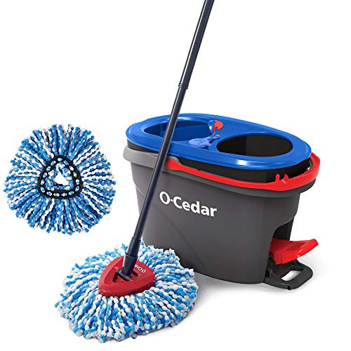 O-Cedar EasyWring RinseClean Microfiber Spin Mop & Bucket Floor Cleaning System with 1 Extra Refill, Grey