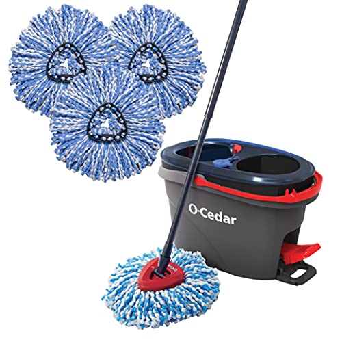 O-Cedar EasyWring RinseClean Microfiber Spin Mop & Bucket Floor Cleaning System with 3 Extra Refills, Grey