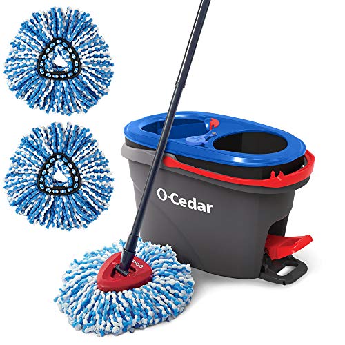 O-Cedar EasyWring RinseClean Microfiber Spin Mop & Bucket Floor Cleaning System with 2 Extra Refills, Grey