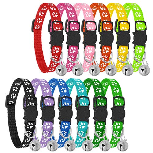 BOW CALICO Reflective Cat Collars with Bells, Safe Quick Release Cat Collar, Adjustable to Fit All Domestic Cats(12 Pack)