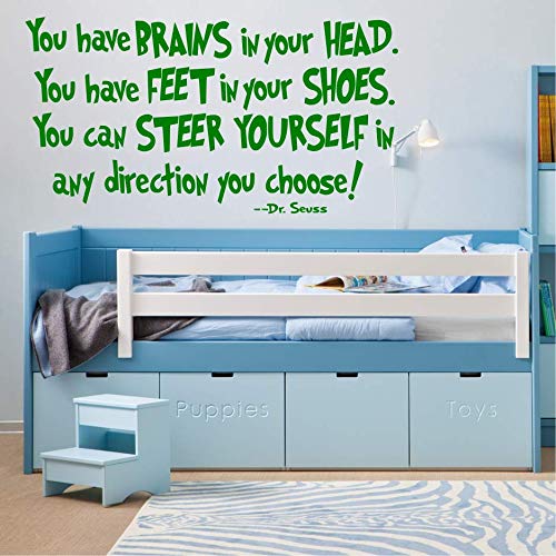 You Have Brains in Your Head (G), Dr. Seuss, Vinyl Decal Sticker, Children's Bed Room, Family Quote, DIY, Play Room Decor, Wall Decal, Home, Classroom Decal, Traditional, Nursery (Green)