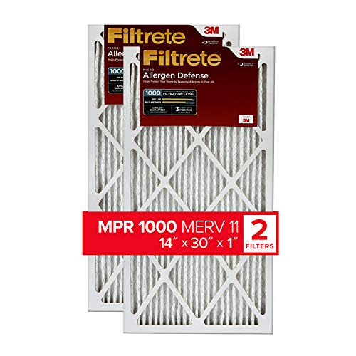 Filtrete 14x30x1, AC Furnace Air Filter, MPR 1000, Micro Allergen Defense, 2-Pack (exact dimensions 13.81 x 29.81 x 0.81)