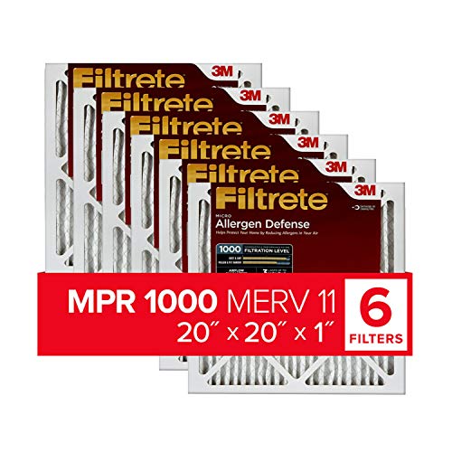 Filtrete 20x20x1, AC Furnace Air Filter, MPR 1000, Micro Allergen Defense, 6-Pack (exact dimensions 19.69 x 19.69 x 0.81)