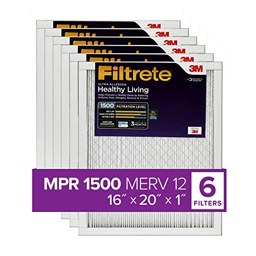 Filtrete 16x20x1, AC Furnace Air Filter, MPR 1500, Healthy Living Ultra Allergen, 6-Pack (exact dimensions 15.69 x 19.69 x 0.78)