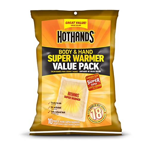 HotHands Body & Hand Super Warmers - Long Lasting Safe Natural Odorless Air Activated Warmers - Up to 18 Hours of Heat - 10 Individual Warmers