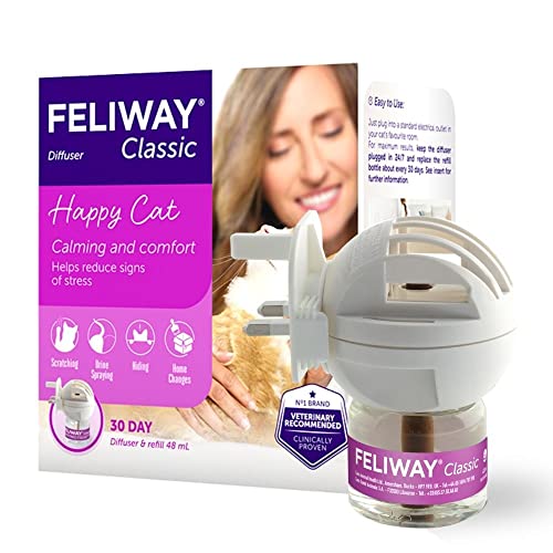 FELIWAY Classic 30 day starter kit. Diffuser and Refill. Comforts cats and helps solve helps solve behavioural issues and stress/anxiety in the home - 48ml, White