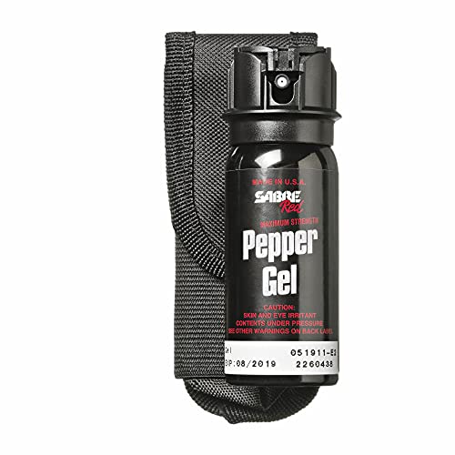 SABRE Tactical Pepper Gel With Belt Holster, 18 Bursts of Maximum Police Strength OC Spray, Quick Access Flip Top Safety, 18-Foot Range, Gel Is Safer, Designed For Security Professionals