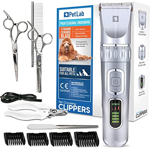 PetLab Dog Clippers Professional Dog Grooming for Small Medium Large Breeds Low Noise Rechargeable Cordless Dog Grooming Clippers Electric Pet Clippers for Dogs Cats Pets Hair Trimmer