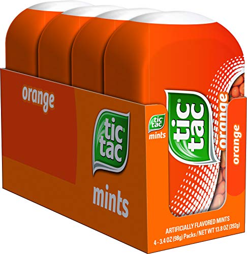 Tic Tac Fresh Breath Mints, Orange, Bulk Hard Candy Mints, 3.4 oz Bottle Packs, 4 Count