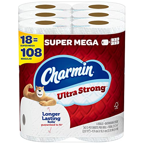 Charmin Ultra Strong Toilet Paper 18 Super Mega Rolls, 363 Sheets Per Roll (Packaging May Vary)