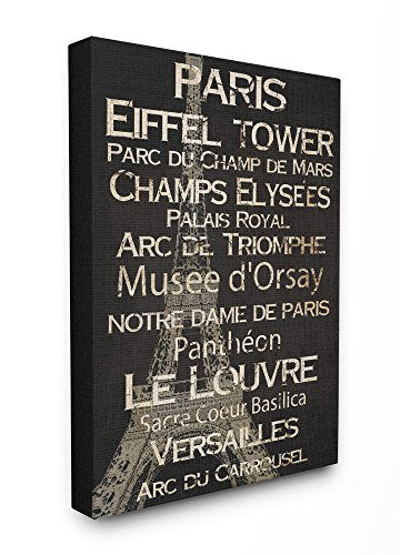 Stupell Industries Paris Landmark Typography Stretched Canvas Wall Art, 16 x 1.5 x 20, Multi-Color