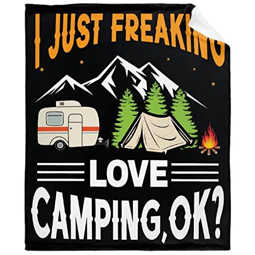 AozyHug I Just Freaking Love Camping, Ok Soft Throw Blanket Flannel Swaddle Blanket Boys, Girls, Infant, Newborn Receiving Blankets Toddler and Kids Blankets for Crib Stroller 30"x40" for Pet/Swaddle